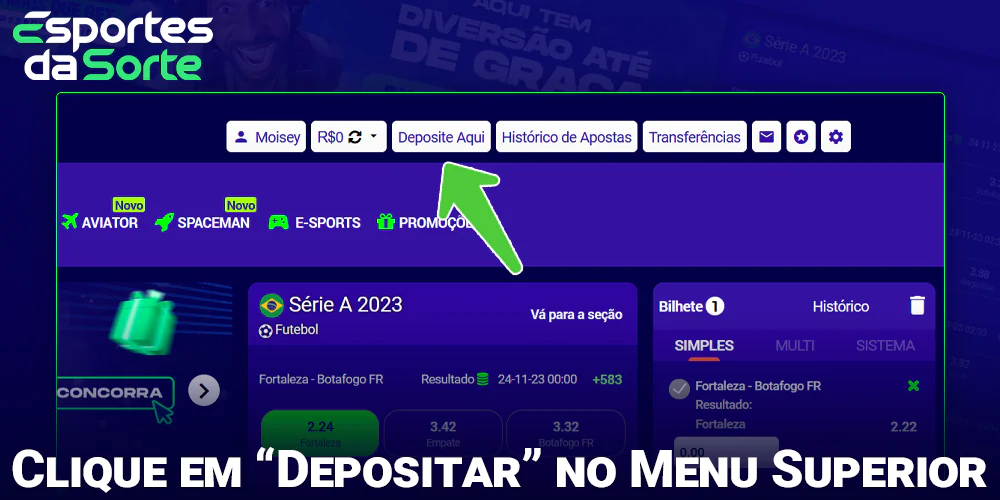 Clique no botão "Top up" no menu superior